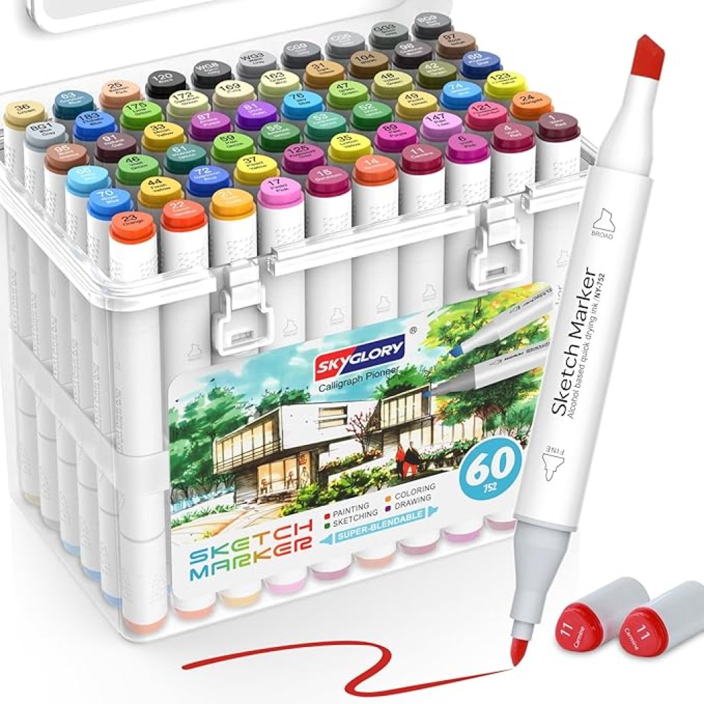 60 Colors Alcohol Markers,Chisel & Fine Dual Tips Drawing