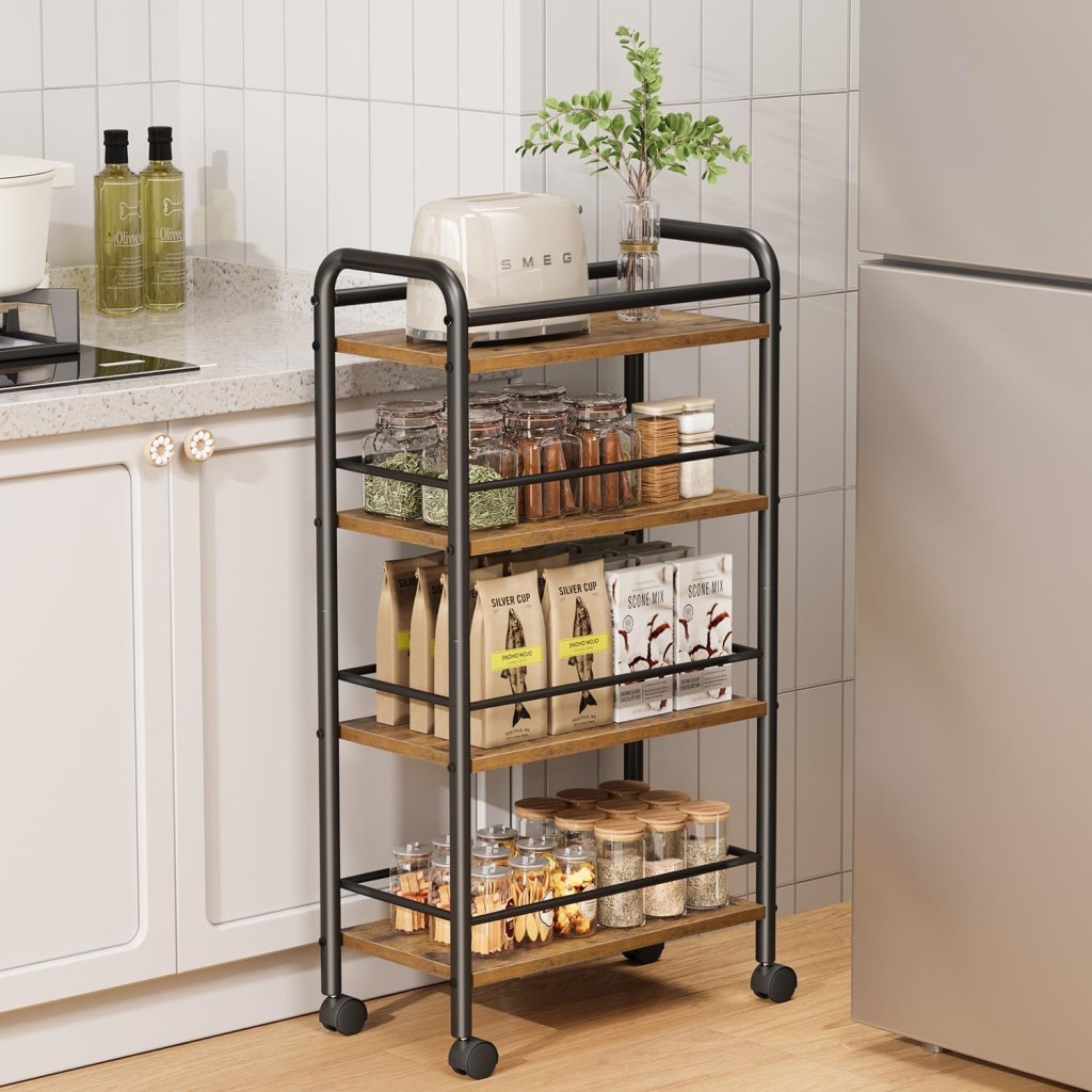 Asgolion 4-Tier Trolley, Space-Saving Kitchen with Wheels