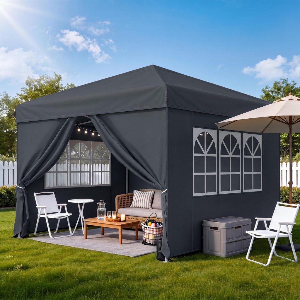 DWVO Gazebo & Zip-up Sides 3x3m Foldable UV50+ for Camping