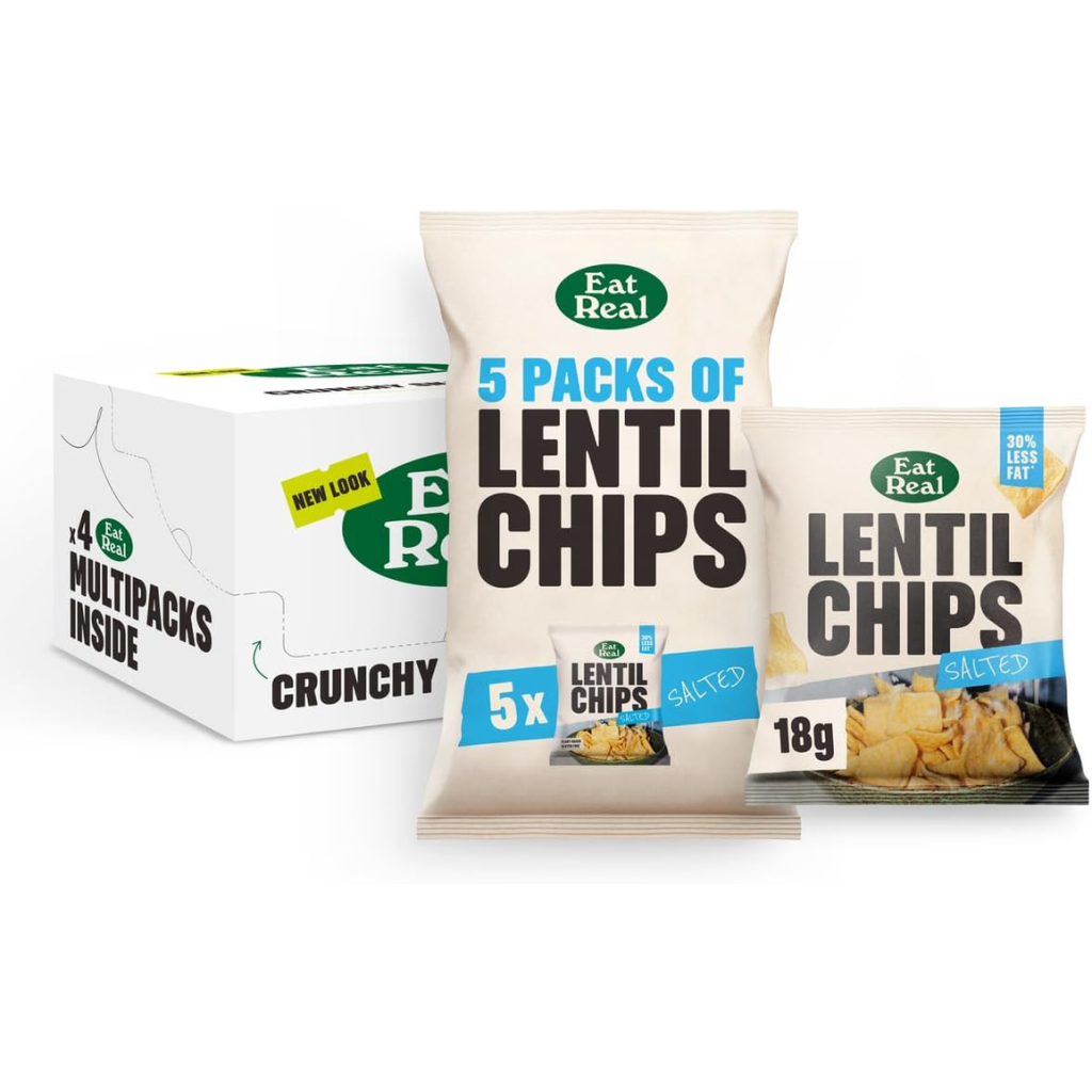 Eat Real, Lentil Chips, Salted, 4 x 5 x 18g
