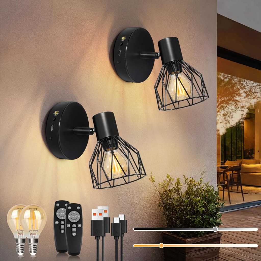 Kimjo USB Rechargeable Wall Lights Indoor 2 Pack