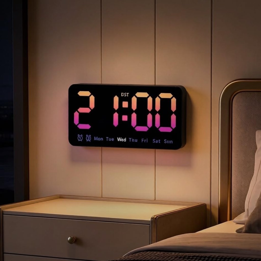 Large Digital Wall Clock with Date Week & Temperature