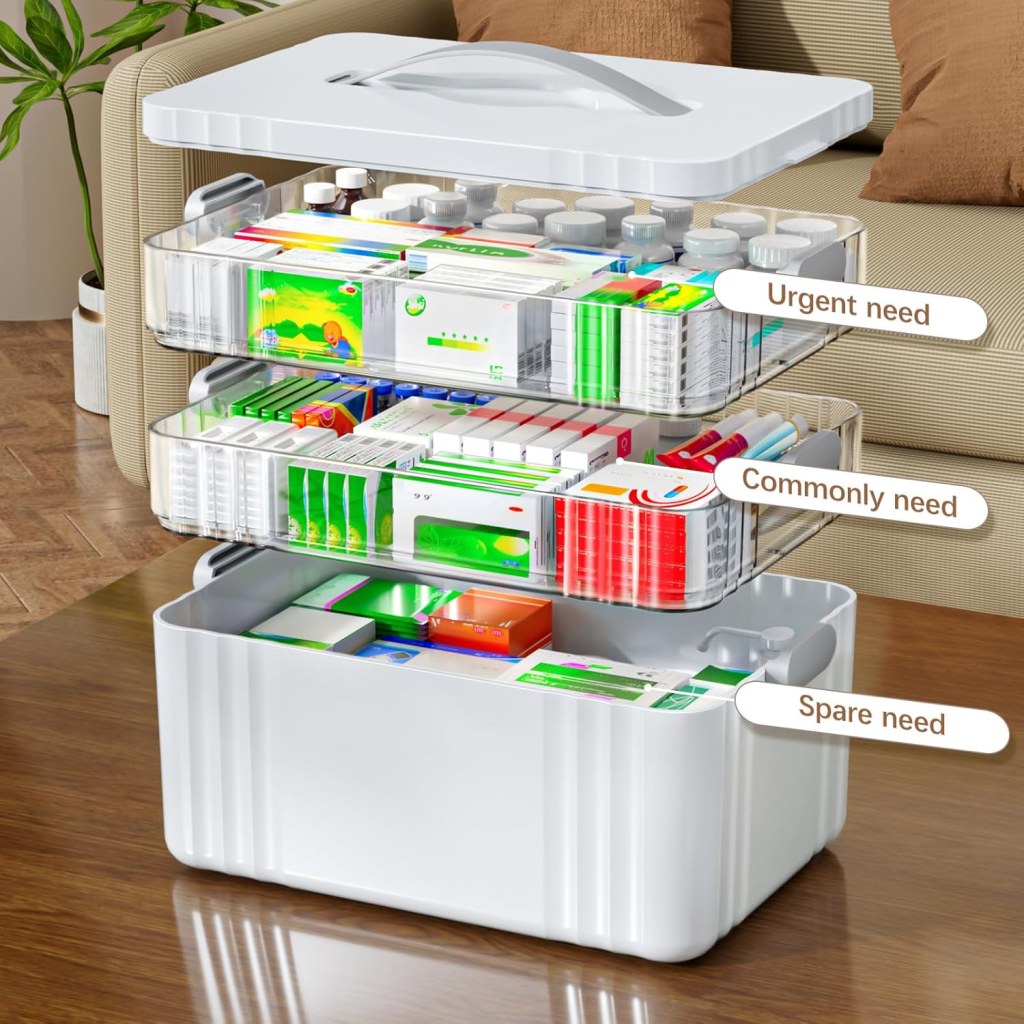 Medicine Storage Box with Handle, 3-Layer Medicine Box