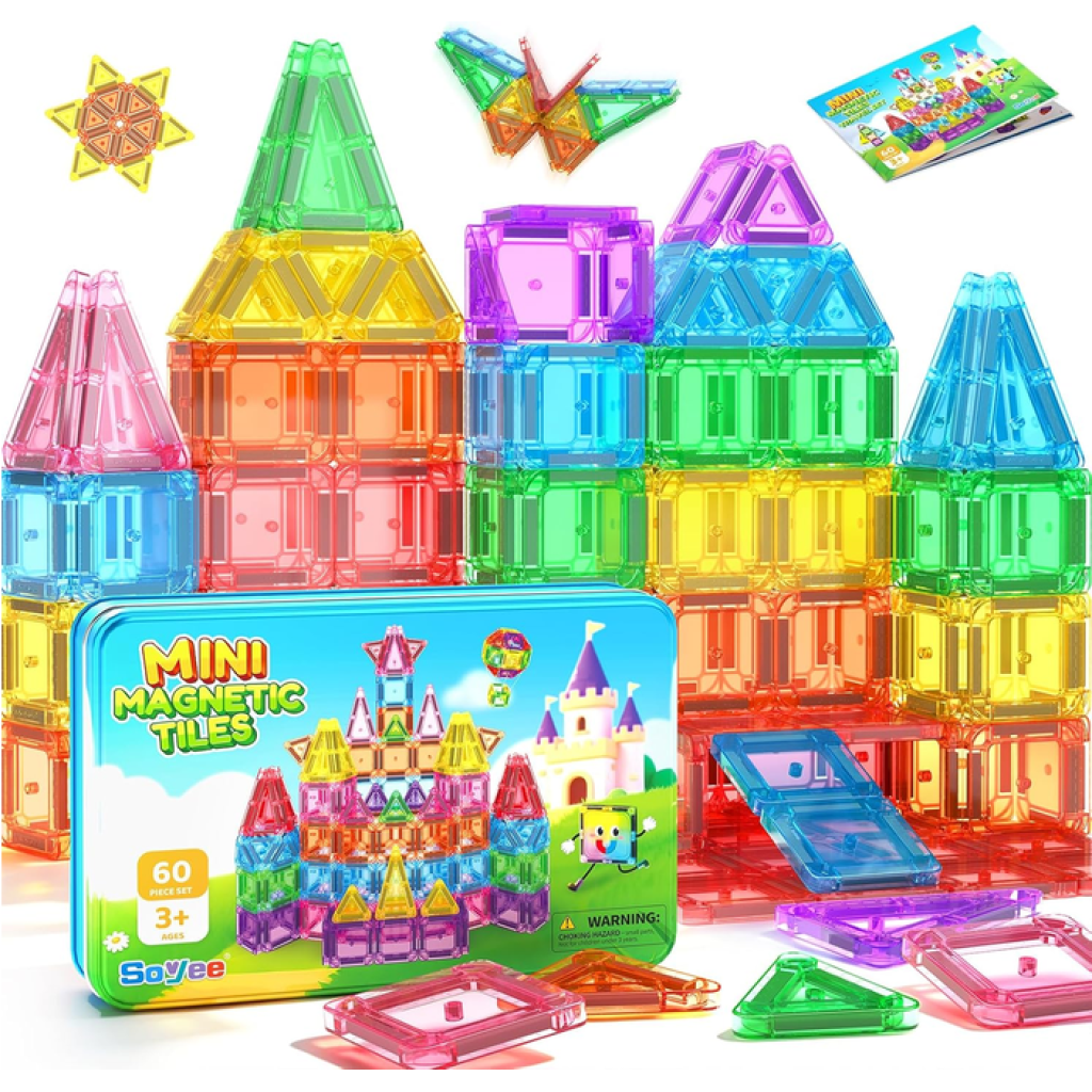 Mini Travel Magnetic Tiles 60PCS with Metal Tin Case