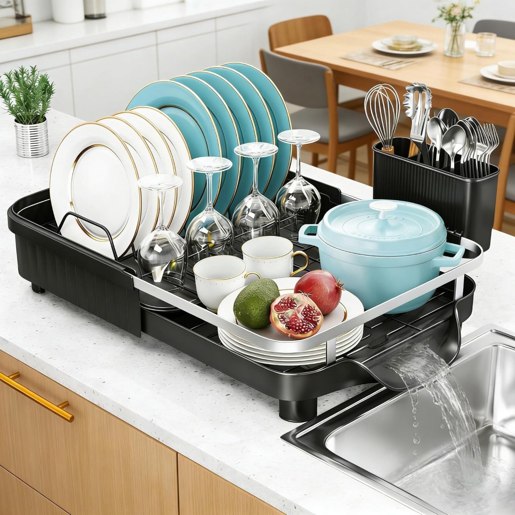 PurKeep Dish Drainer Rack, Expandable with Utensil Holder