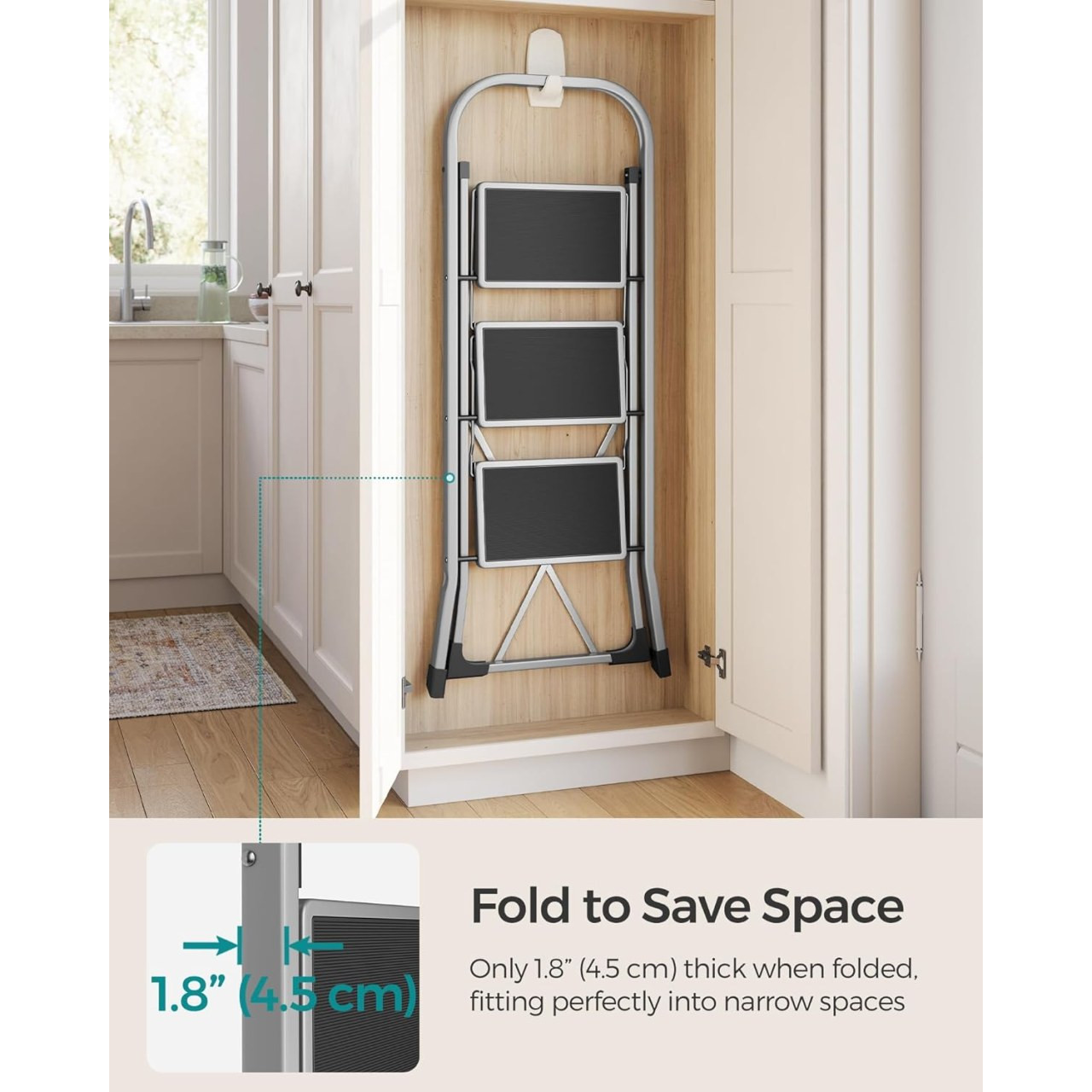 SONGMICS 3-Step Ladder Folding Holds up to 150KG