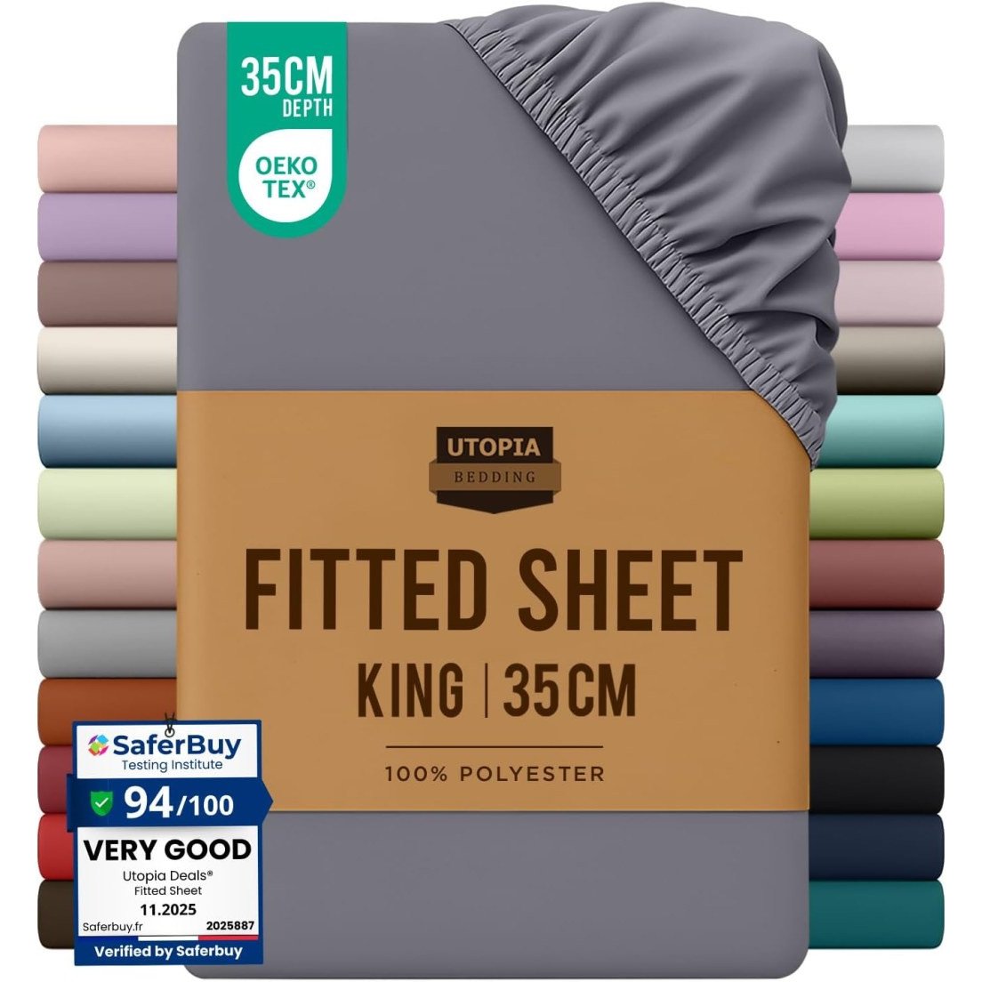Utopia Bedding King Size Fitted Sheet, Grey, Deep Pocket