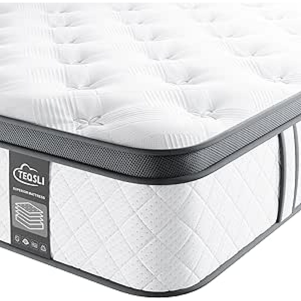 TeQsli 10 Inch Double Mattress Hybrid Medium Firm 7 Zone