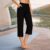 3/4 Linen Trousers for Women UK Cotton Elastic High Waist