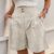 Womens Linen Shorts UK Elasticated High Waist Solid Plain