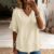 Womens Linen Tops Summer Casual Short Sleeve V Neck Shirt
